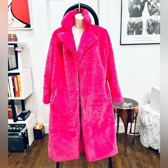 NWT Lala Parker PINK SAPPHIRE FAUX FUR TRENCH XL - Picture 6 of 10